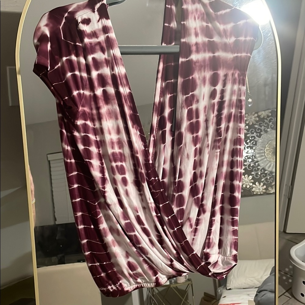 Chaser - Wine & White Cap Sleeve Draped Wrap Blouse